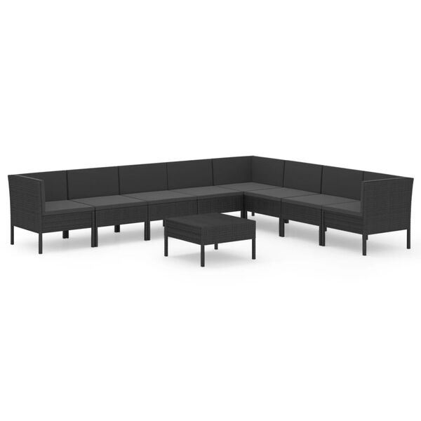 vidaXL Salon de jardin 9 pcs avec coussins Résine tressée Noir