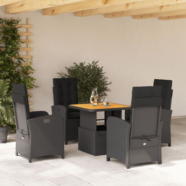 vidaXL Ensemble &agrave; manger de jardin coussins 5pcs Noir R&eacute;sine tress&eacute;e