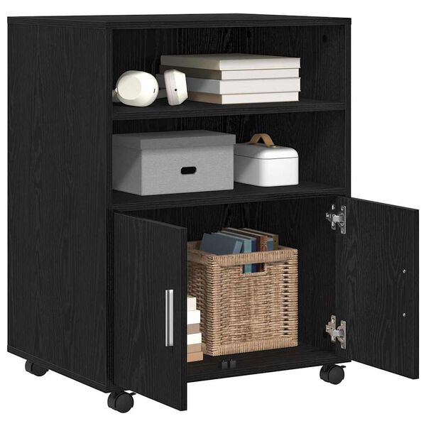 vidaXL Armoire avec &eacute;tag&egrave;re avec roue Ch&ecirc;ne noir 60 x 48 x 74,5 cm