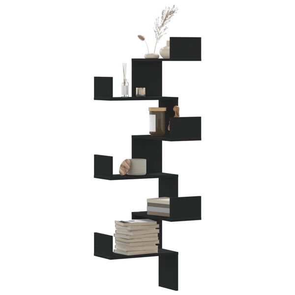 vidaXL Étagère murale d'angle noir 45x45x147 cm bois d'ingénierie