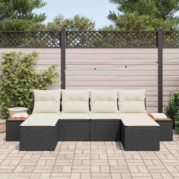 vidaXL Ensemble de canap&eacute; de jardin avec coussin 6 pcs Noir polyrotin