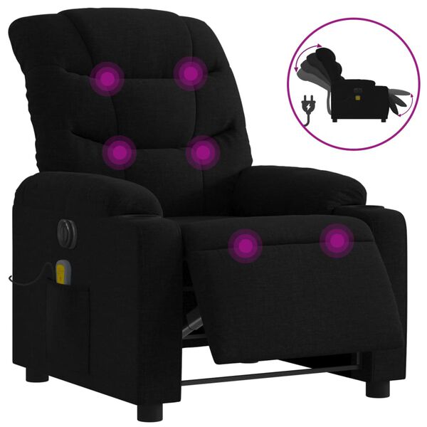 vidaXL Fauteuil de massage inclinable &eacute;lectrique Noir Tissu