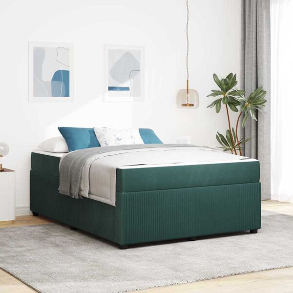 vidaXL Cadre de lit avec matelas Vert fonc&eacute; 140 x 200 cm tissu