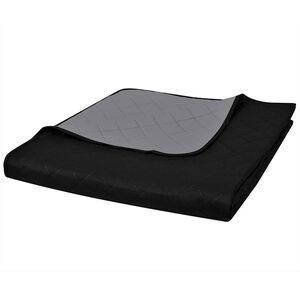 vidaXL Couvre-lit &agrave; double face matelass&eacute; Noir/Gris 170x210 cm