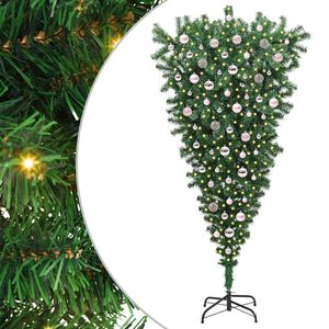 vidaXL Sapin de No&euml;l artificiel pr&eacute;-&eacute;clair&eacute; &agrave; l'envers avec ensemble de boules