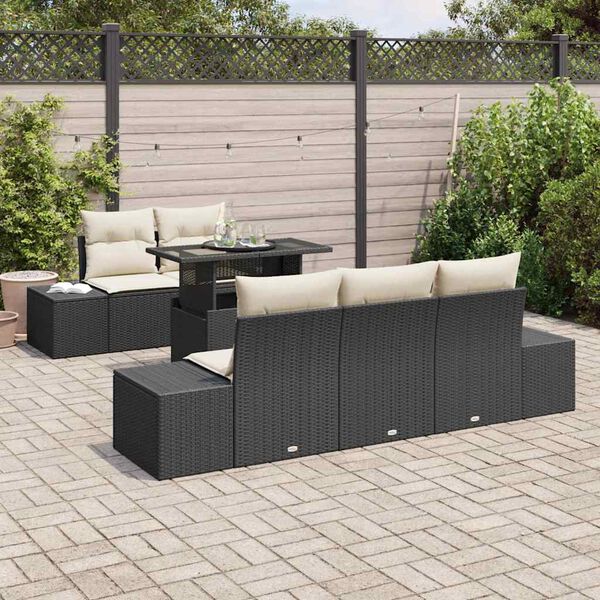 vidaXL Ensemble de canap&eacute; de jardin avec coussin 6 pcs Noir et Cr&egrave;me
