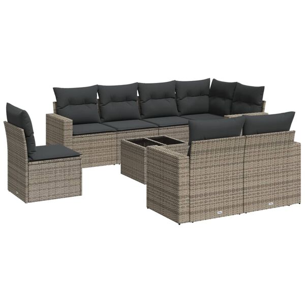 vidaXL Salon de jardin 9 pcs avec coussins gris r&eacute;sine tress&eacute;e