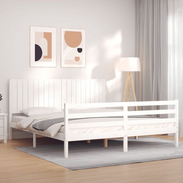 vidaXL Cadre de lit sans matelas blanc bois massif