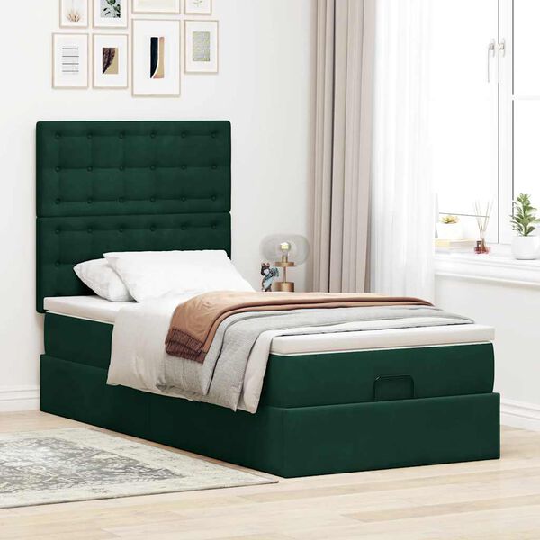 vidaXL Cadre de lit ottoman avec matelas vert fonc&eacute; 80x200 cm velours
