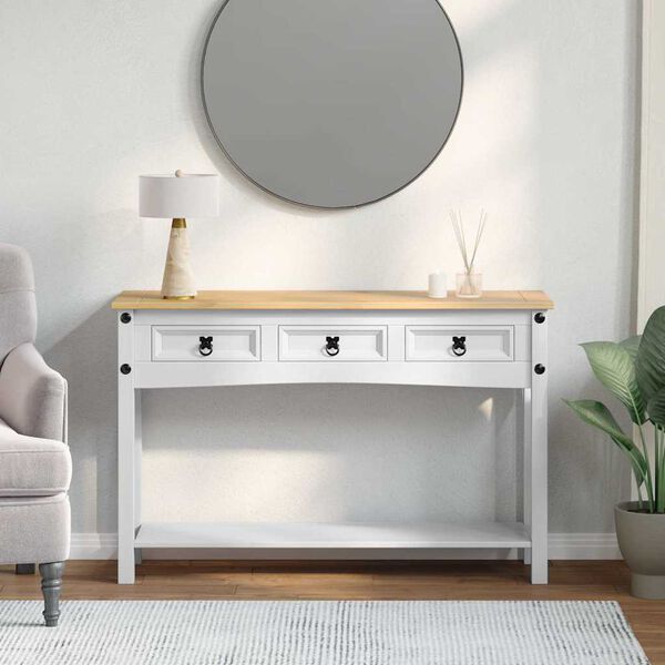 vidaXL Table d'appoint Corona Blanc 114 x 34,5 x 73 cm Pin massif