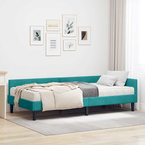 vidaXL Cadre de lit d'angle avec matelas Autre 2 pcs Turquoise Velours