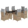 vidaXL Ensemble &agrave; manger de jardin coussins 7 pcs m&eacute;lange beige rotin