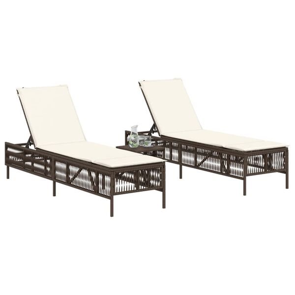 vidaXL Chaises longues lot de 2 avec table marron r&eacute;sine tress&eacute;e