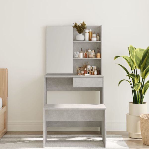 vidaXL Coiffeuse avec miroir Gris b&eacute;ton 74,5x40x141 cm