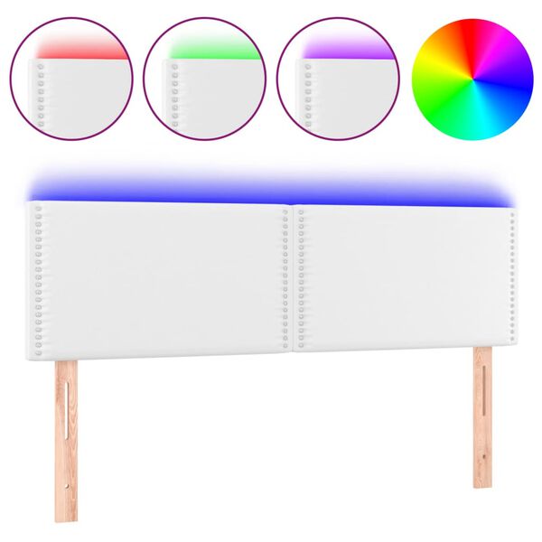vidaXL T&ecirc;te de lit &agrave; LED Blanc 144x5x78/88 cm Similicuir
