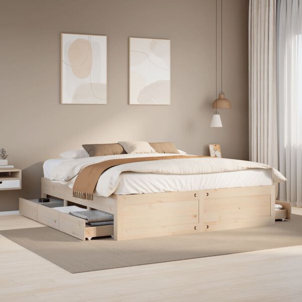 vidaXL Cadre de lit sans matelas avec tiroirs 200x200 cm bois de pin