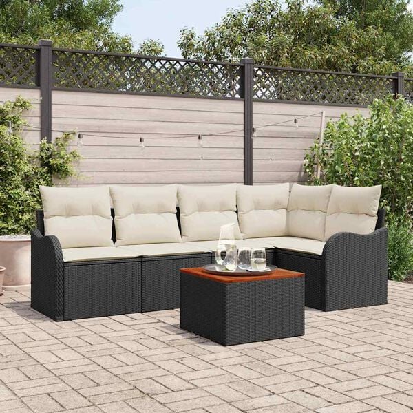 vidaXL Ensemble de canapé de jardin avec coussin 6 pcs Noir polyrotin