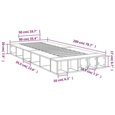 vidaXL Cadre de lit chêne fumé 90x200 cm bois d'ingénierie