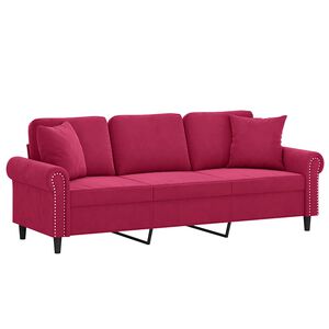 vidaXL Canap&eacute; 3 places avec oreillers bordeaux 180 cm velours