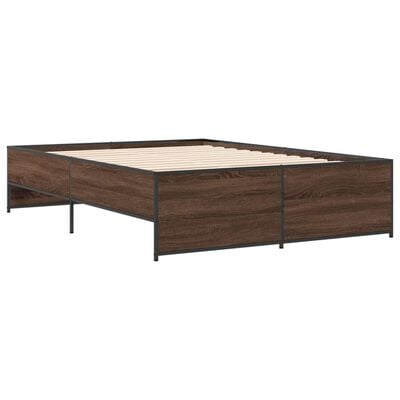 vidaXL Cadre de lit chêne marron 135x190 cm bois d'ingénierie et métal