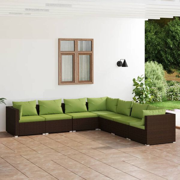 vidaXL Salon de jardin 7 pcs avec coussins Résine tressée Marron