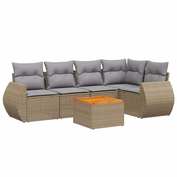 vidaXL Salon de jardin avec coussins 6 pcs beige r&eacute;sine tress&eacute;e