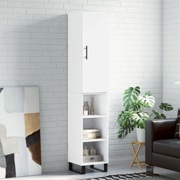 vidaXL Buffet haut Blanc 34,5x34x180 cm Bois d'ing&eacute;nierie