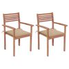 vidaXL Chaises de jardin lot de 2 et coussins beige Bois teck massif