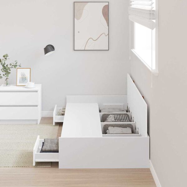 vidaXL Cadre de lit avec tiroir Blanc 90 x 200 cm Bois d'ing&eacute;nierie