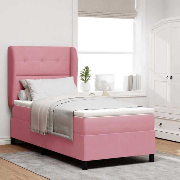 vidaXL Lit &agrave; ressorts avec matelas Rose 190 x 90 cm Polyester