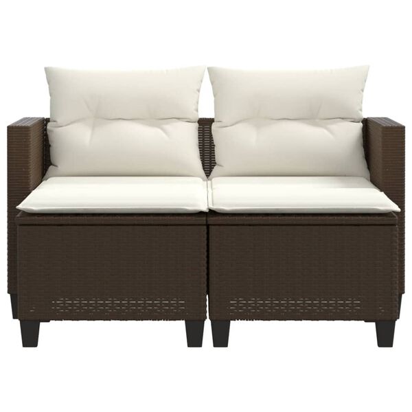 vidaXL Canap&eacute; de jardin 2 places avec tabourets marron r&eacute;sine tress&eacute;e
