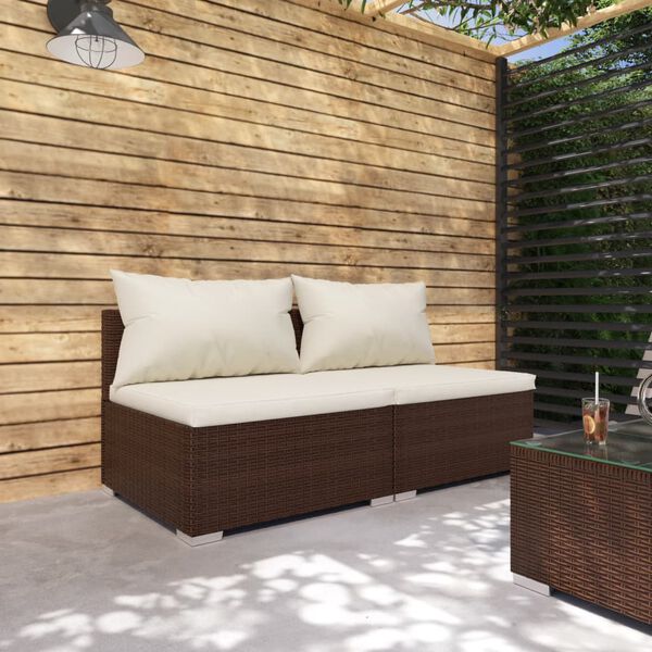 vidaXL Salon de jardin 2 pcs avec coussins R&eacute;sine tress&eacute;e Marron