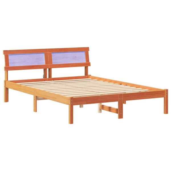 vidaXL Cadre de lit avec t&ecirc;te de lit Brun cire 120 x 200 cm Pin massif