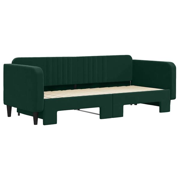vidaXL Lit de jour avec gigogne sans matelas vert fonc&eacute; 90x200 cm