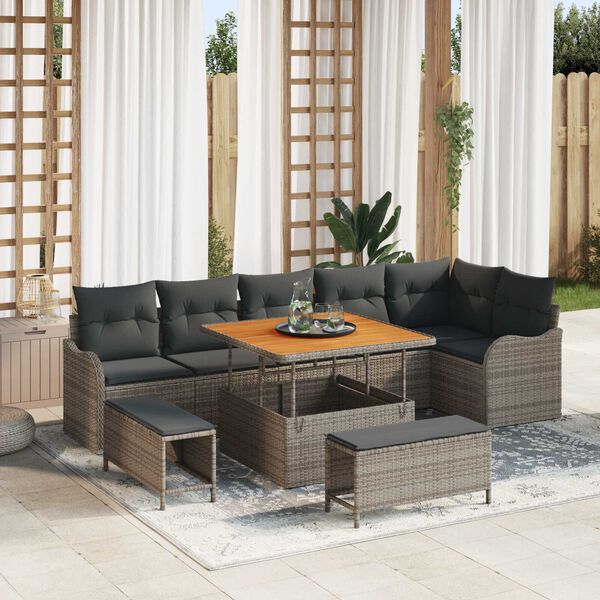 vidaXL Ensemble de canap&eacute; de jardin avec coussin 9 pcs Gris polyrotin