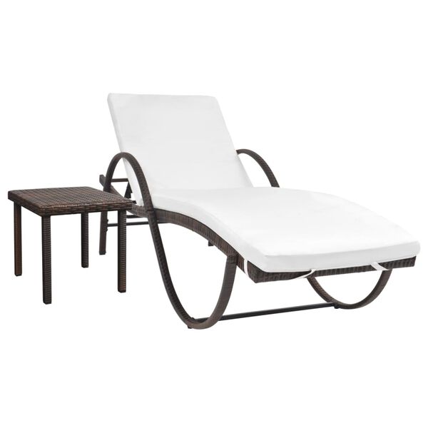 vidaXL Chaise longue avec coussin et table Résine tressée Marron