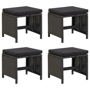 vidaXL Tabourets de jardin lot de 4 avec coussins R&eacute;sine tress&eacute;e Noir