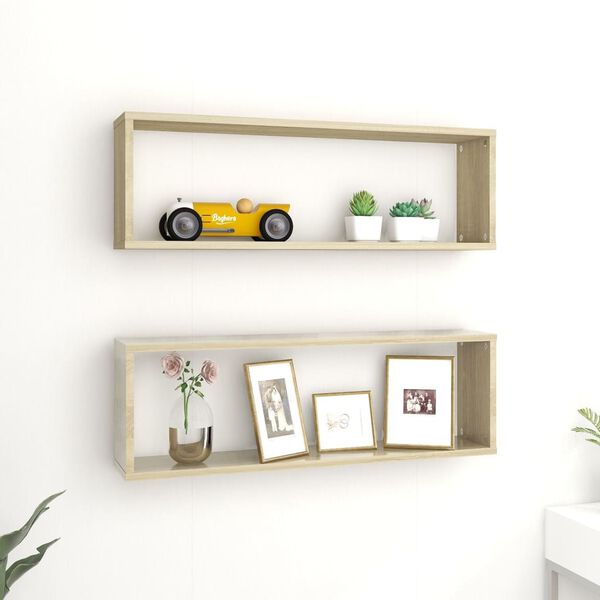 vidaXL &Eacute;tag&egrave;res cube murales 2 pcs ch&ecirc;ne sonoma bois d'ing&eacute;nierie