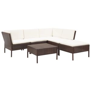 vidaXL Salon de jardin 6 pcs avec coussins R&eacute;sine tress&eacute;e Marron