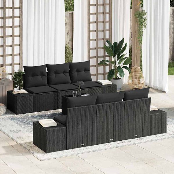 vidaXL Ensemble de canap&eacute; de jardin avec coussin 8 pcs Noir polyrotin