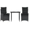 vidaXL Ensemble &agrave; manger de jardin avec coussins 3 pcs Noir