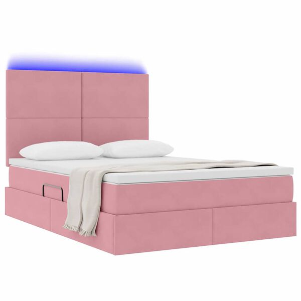 vidaXL Lit avec rangement et LED avec LED Rose 140 x 190 cm Velours