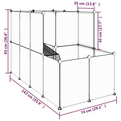vidaXL Cage pour petits animaux Transparent 142x74x93 cm PP et Acier