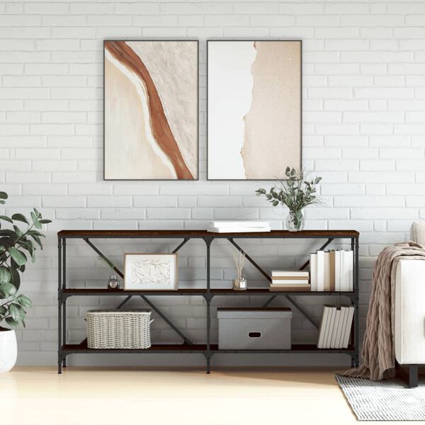 vidaXL Table console ch&ecirc;ne marron 160x30x75cm bois d'ing&eacute;nierie et fer