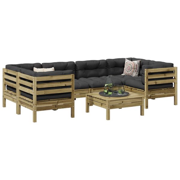 vidaXL Salon de jardin 7 pcs avec coussins bois de pin impr&eacute;gn&eacute;