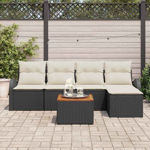 vidaXL Ensemble de canapé de jardin avec coussin 6 pcs Noir polyrotin