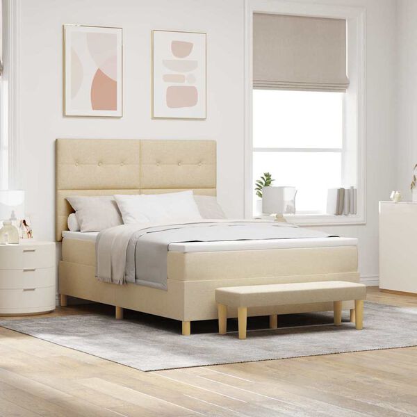vidaXL Lit &agrave; ressorts avec matelas Cr&egrave;me 140 x 200 cm tissu
