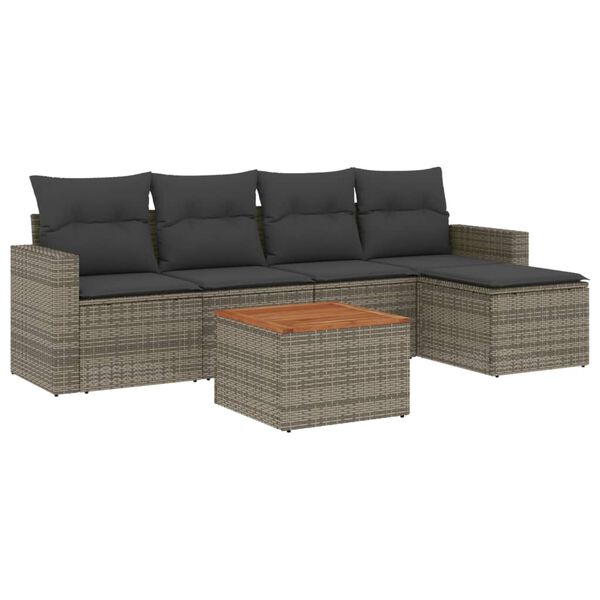 vidaXL Salon de jardin 6 pcs avec coussins gris r&eacute;sine tress&eacute;e