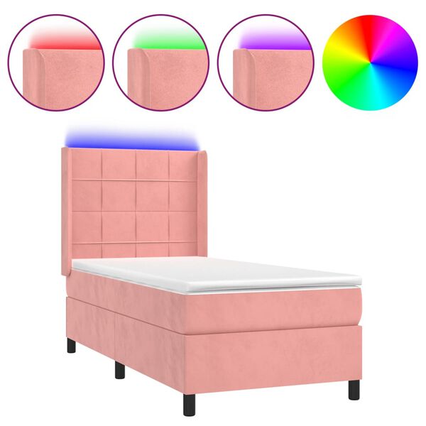 vidaXL Sommier &agrave; lattes de lit matelas et LED Rose 100x200 cm Velours