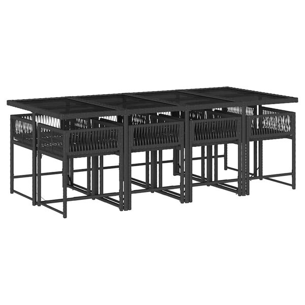vidaXL Ensemble &agrave; manger de jardin 9pcs coussins noir r&eacute;sine tress&eacute;e